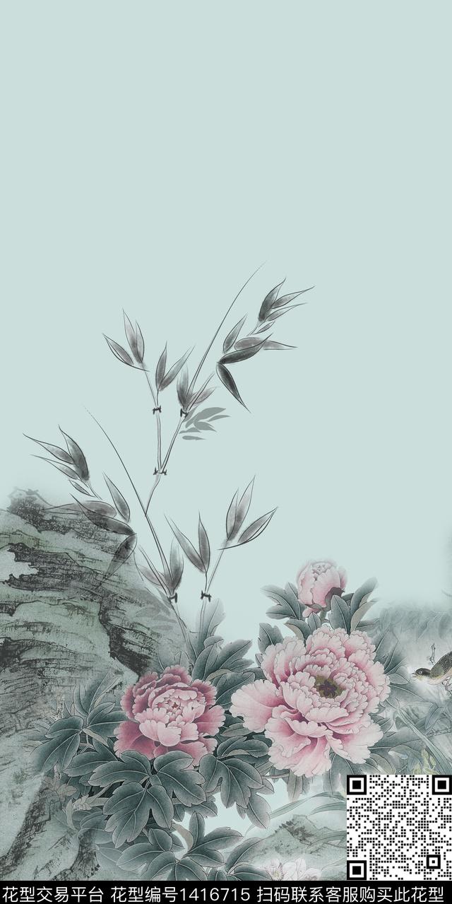 xh009.jpg - 1416715 - 民族花卉 真丝 中国风定位花 - 数码印花花型 － 女装花型设计 － 瓦栏