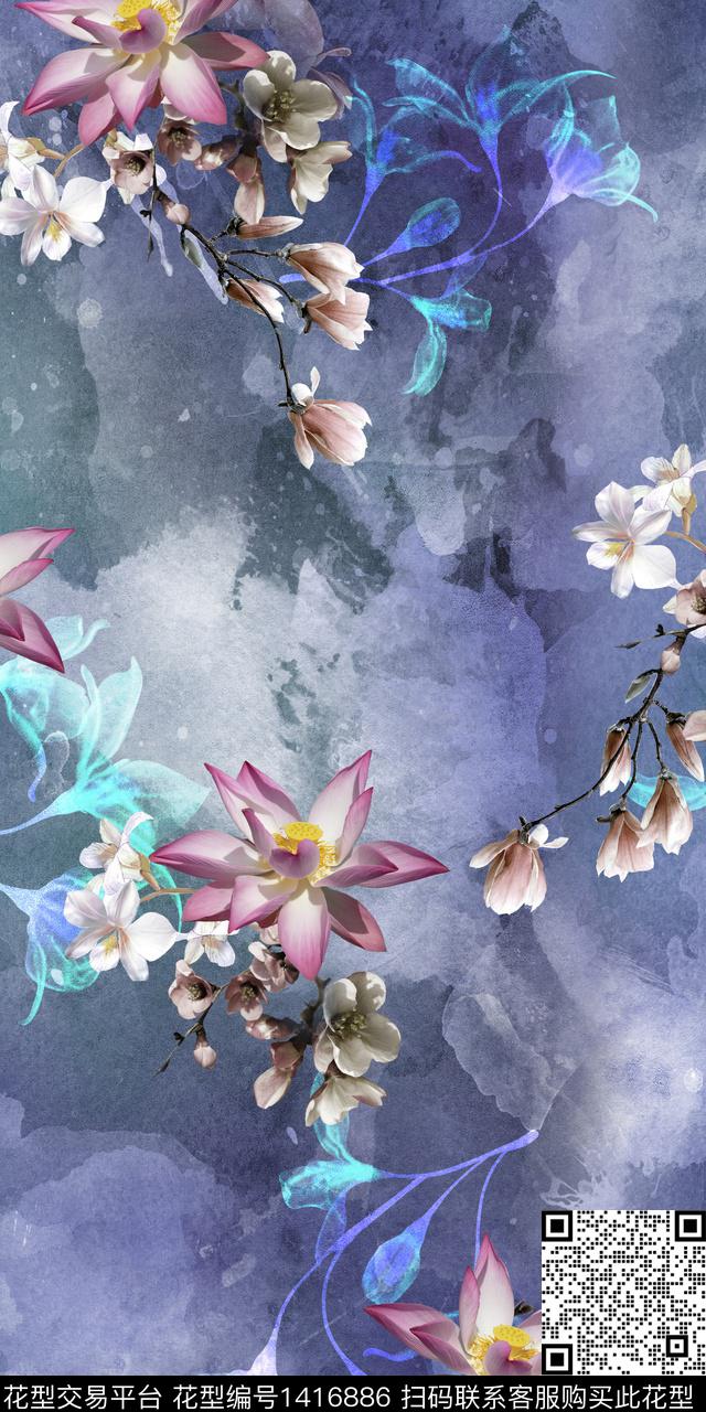 女装花卉大花数码印花花型下载（图片编号: 1416886） - 瓦栏（Walan）