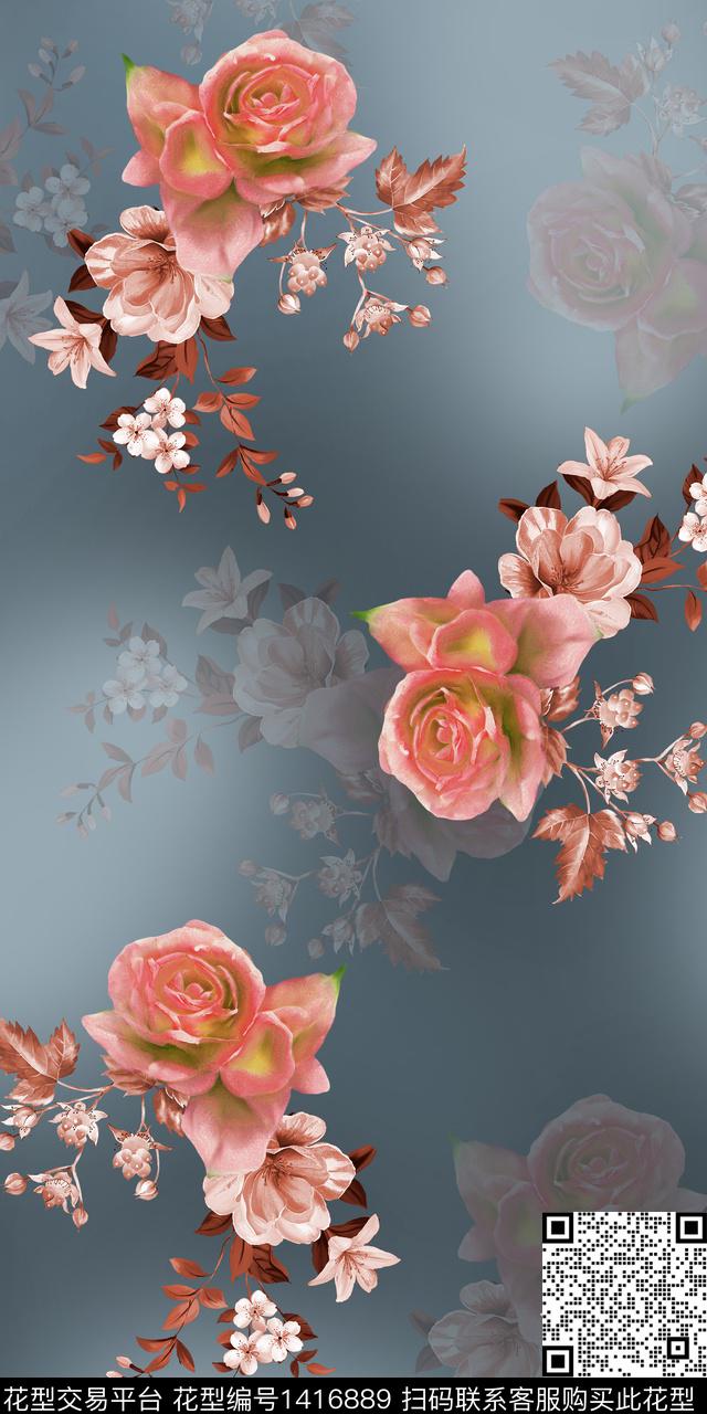 女装花卉大花数码印花花型下载（图片编号: 1416889） - 瓦栏（Walan）