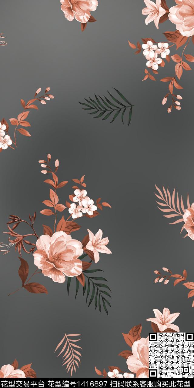 女装花卉大花数码印花花型下载（图片编号: 1416897） - 瓦栏（Walan）