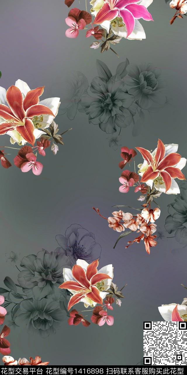 女装花卉大花数码印花花型下载（图片编号: 1416898） - 瓦栏（Walan）