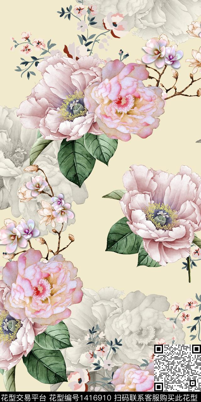 女装花卉大花数码印花花型下载（图片编号: 1416910） - 瓦栏（Walan）