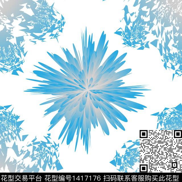 灰蓝花纹.jpg - 1417176 - 定位花 花卉 艺术 - 数码印花花型 － 方巾花型设计 － 瓦栏