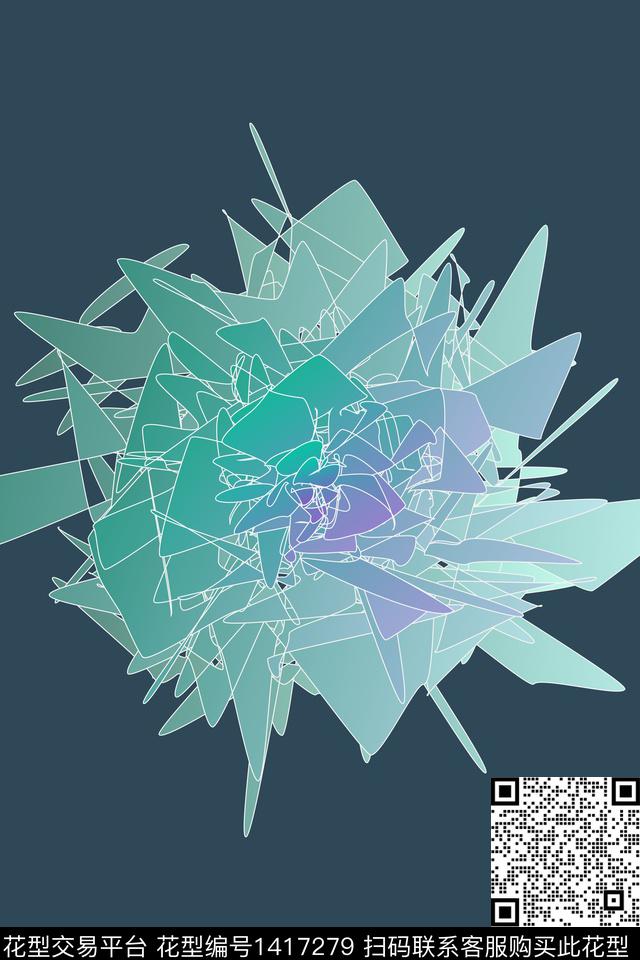 几何定位花艺术数码印花花型下载（图片编号: 1417279） - 瓦栏（Walan）