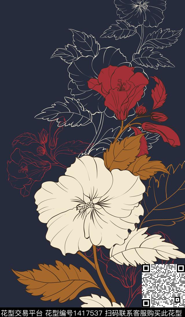 WLHDN039.jpg - 1417537 - 彩底花卉 女装定位花 花卉 - 数码印花花型 － 女装花型设计 － 瓦栏