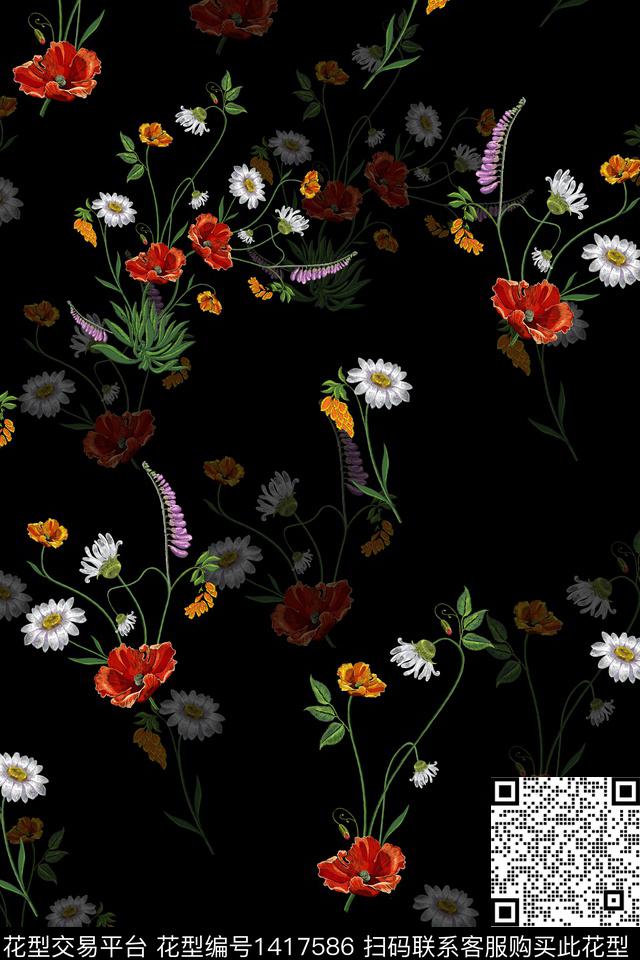 xZ1805.jpg - 1417586 - 时尚 花卉 小雏菊 - 数码印花花型 － 女装花型设计 － 瓦栏