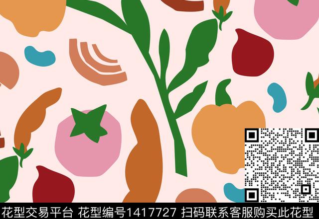 几何蔬菜集会.jpg - 1417727 - 几何 简约 多种蔬菜 - 数码印花花型 － 童装花型设计 － 瓦栏