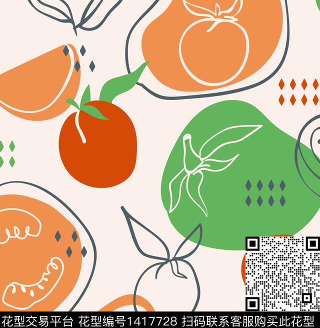 趣味西红柿.jpg - 1417728 - 撞色 西红柿 几何 - 数码印花花型 － 童装花型设计 － 瓦栏