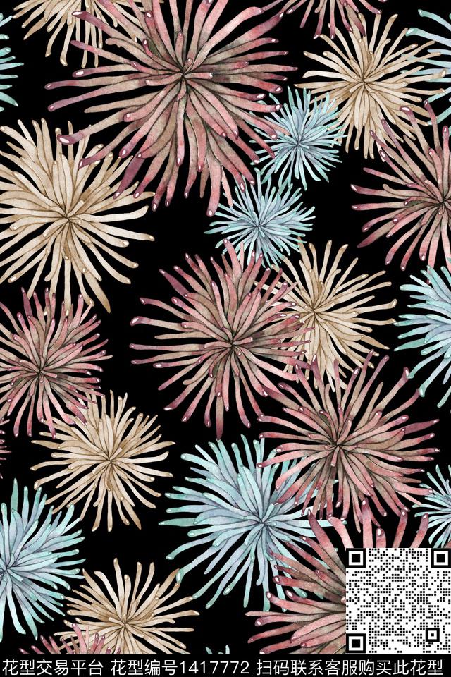 趋势花型绿植树叶大牌风数码印花花型下载（图片编号: 1417772） - 瓦栏（Walan）