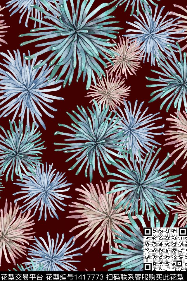 趋势花型绿植树叶大牌风数码印花花型下载（图片编号: 1417773） - 瓦栏（Walan）