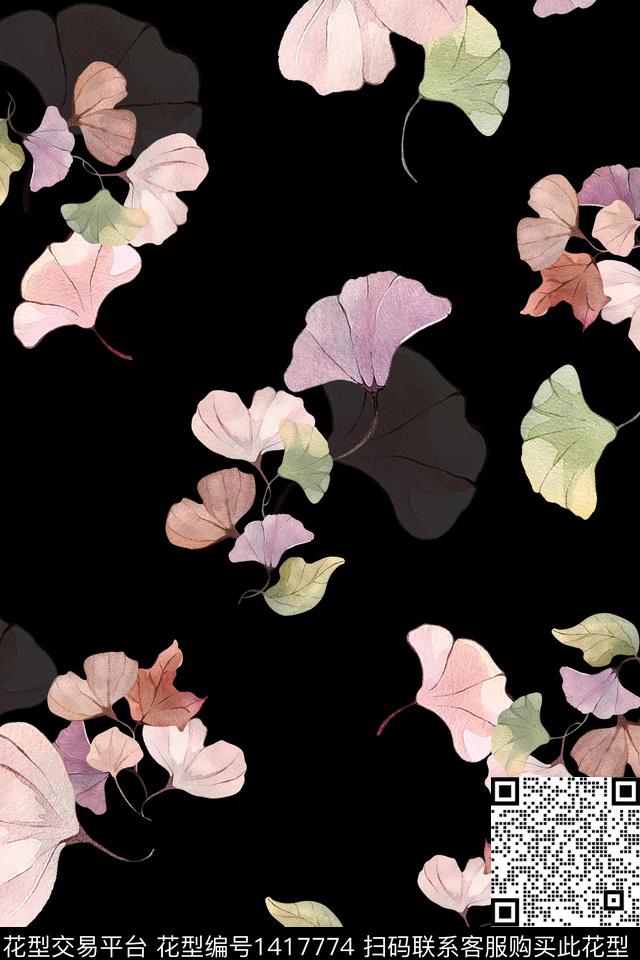 趋势花型绿植树叶花卉数码印花花型下载（图片编号: 1417774） - 瓦栏（Walan）