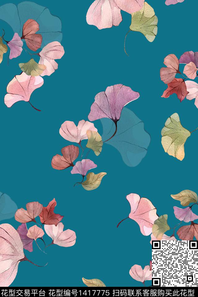 趋势花型绿植树叶花卉数码印花花型下载（图片编号: 1417775） - 瓦栏（Walan）
