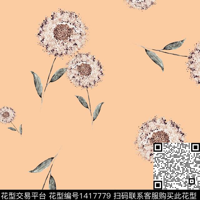花卉大牌风植物数码印花花型下载（图片编号: 1417779） - 瓦栏（Walan）