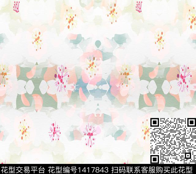 扎染花型花卉大牌风传统印花花型下载（图片编号: 1417843） - 瓦栏（Walan）