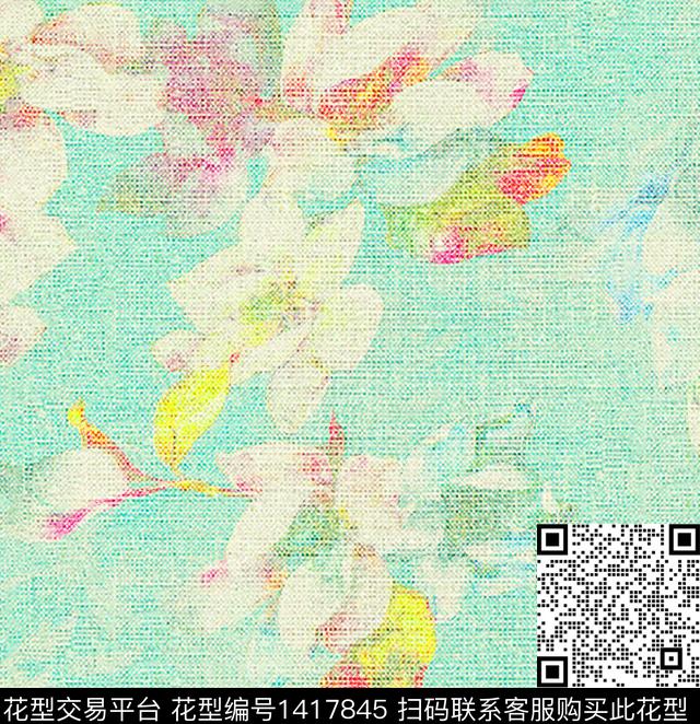 格子花卉大牌风传统印花花型下载（图片编号: 1417845） - 瓦栏（Walan）