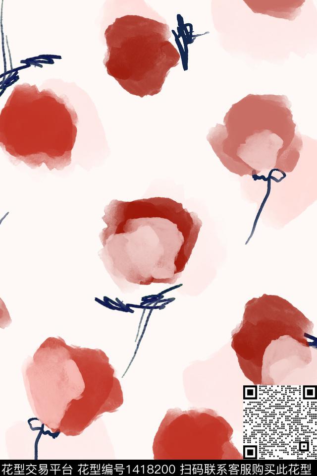 QYH24.jpg - 1418200 - 文艺 抽象花卉 花卉 - 数码印花花型 － 女装花型设计 － 瓦栏