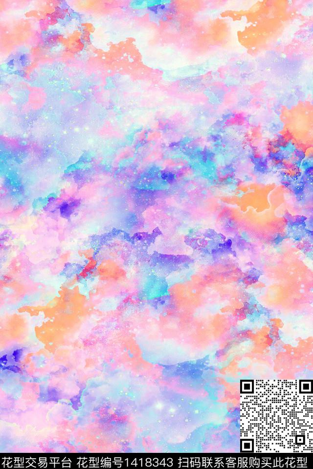 炫彩肌理水彩数码印花花型下载（图片编号: 1418343） - 瓦栏（Walan）