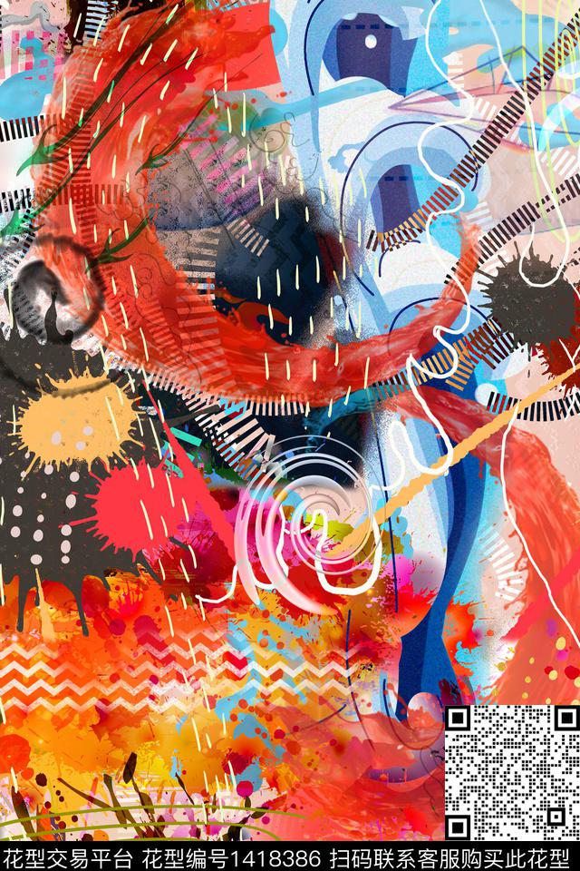 Xh054.jpg - 1418386 - 几何 抽象 手绘 - 数码印花花型 － 女装花型设计 － 瓦栏
