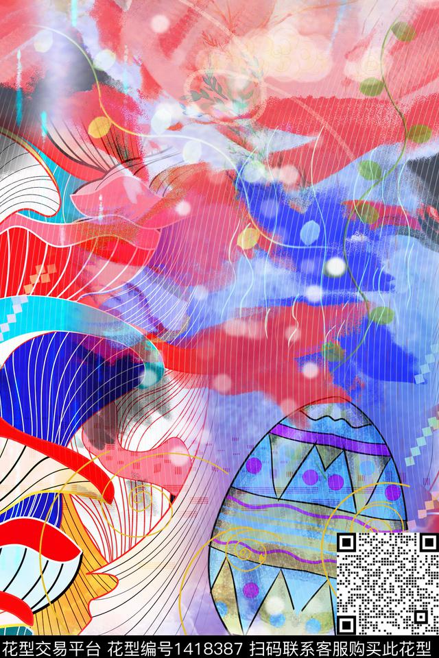 Xh055.jpg - 1418387 - 几何 抽象 手绘 - 数码印花花型 － 女装花型设计 － 瓦栏