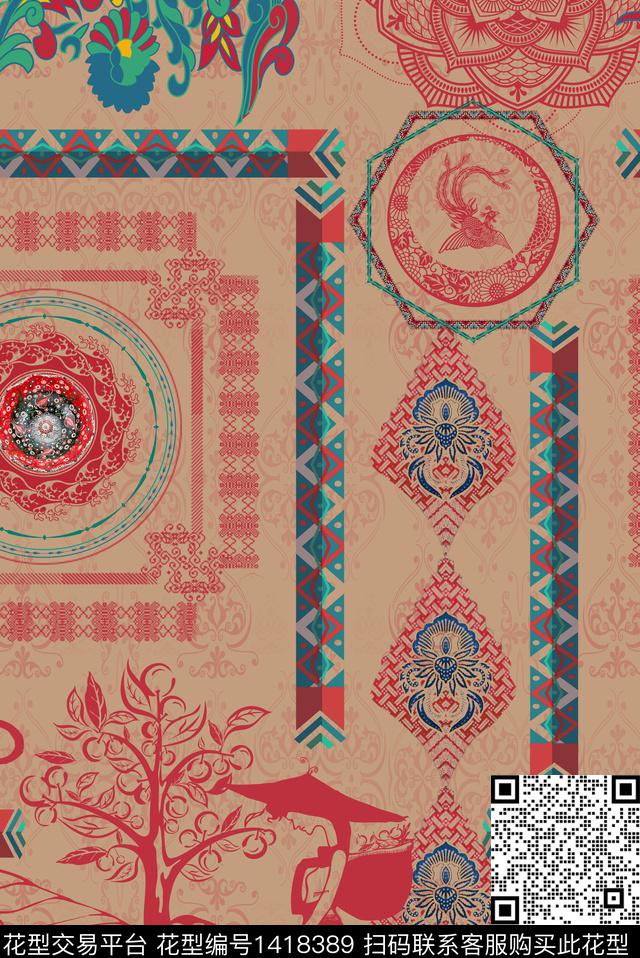 Xh057.jpg - 1418389 - 民族风 真丝 几何 - 数码印花花型 － 女装花型设计 － 瓦栏