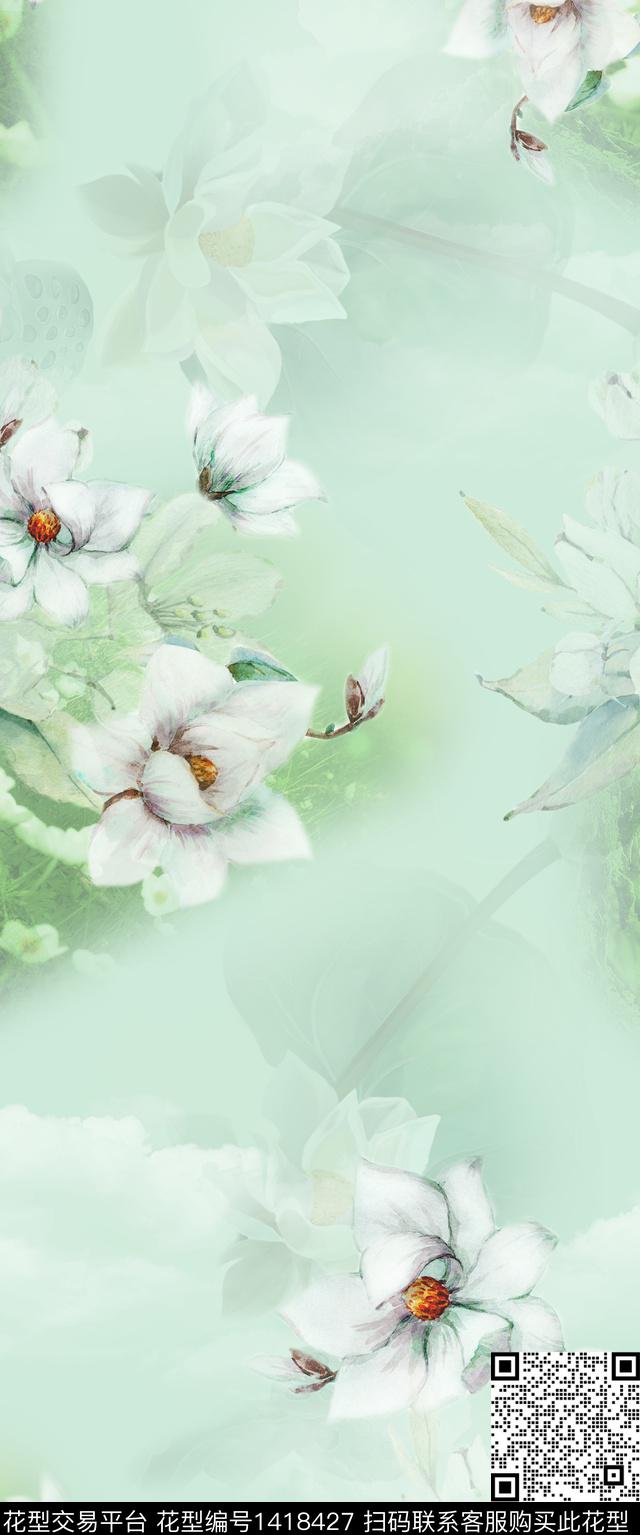 Xh072.jpg - 1418427 - 旗袍 小清新 中国 - 数码印花花型 － 女装花型设计 － 瓦栏