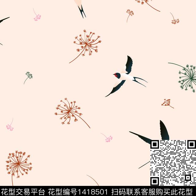 燕子循环.jpg - 1418501 - 复古 花卉 大牌风 - 传统印花花型 － 女装花型设计 － 瓦栏