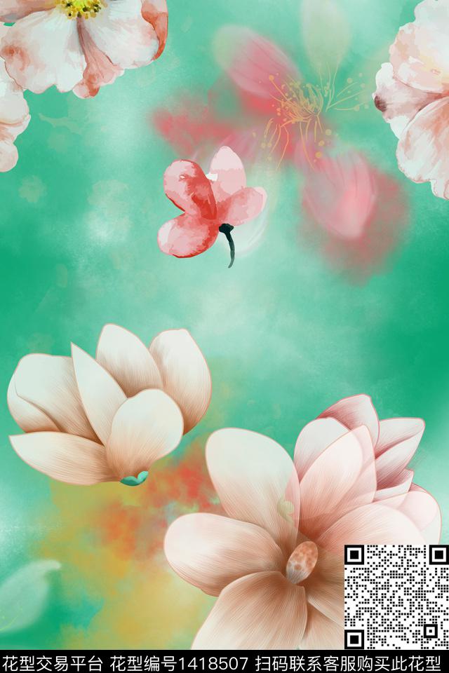 Xh0100.jpg - 1418507 - 民族花卉 真丝 中老年 - 数码印花花型 － 女装花型设计 － 瓦栏