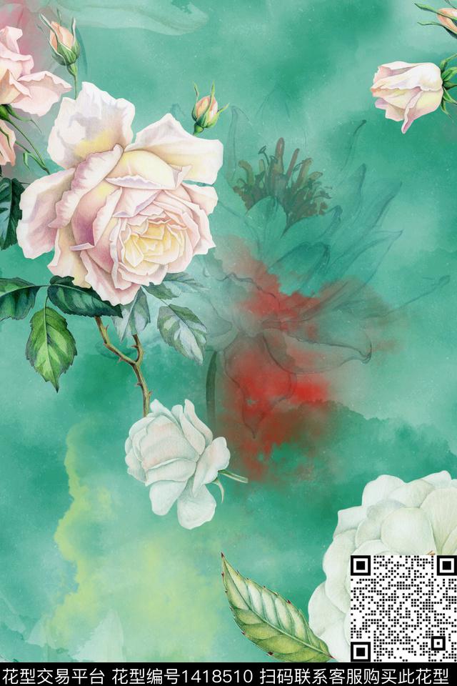 Xh0102.jpg - 1418510 - 民族花卉 真丝 中老年 - 数码印花花型 － 女装花型设计 － 瓦栏