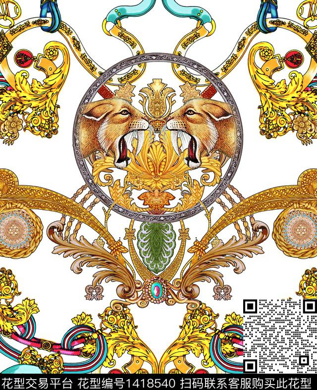 动物头数码定位花春夏花型数码印花花型下载（图片编号: 1418540） - 瓦栏（Walan）