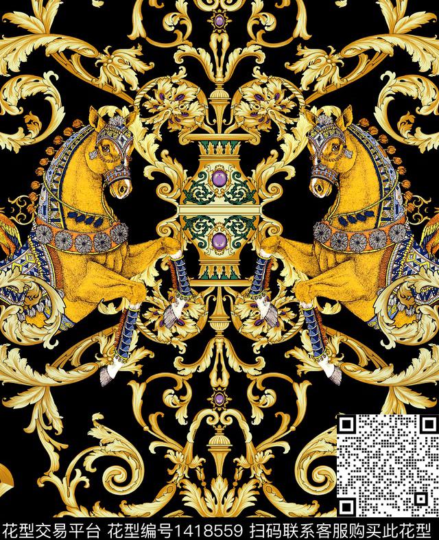 数码定位花复古春夏花型数码印花花型下载（图片编号: 1418559） - 瓦栏（Walan）