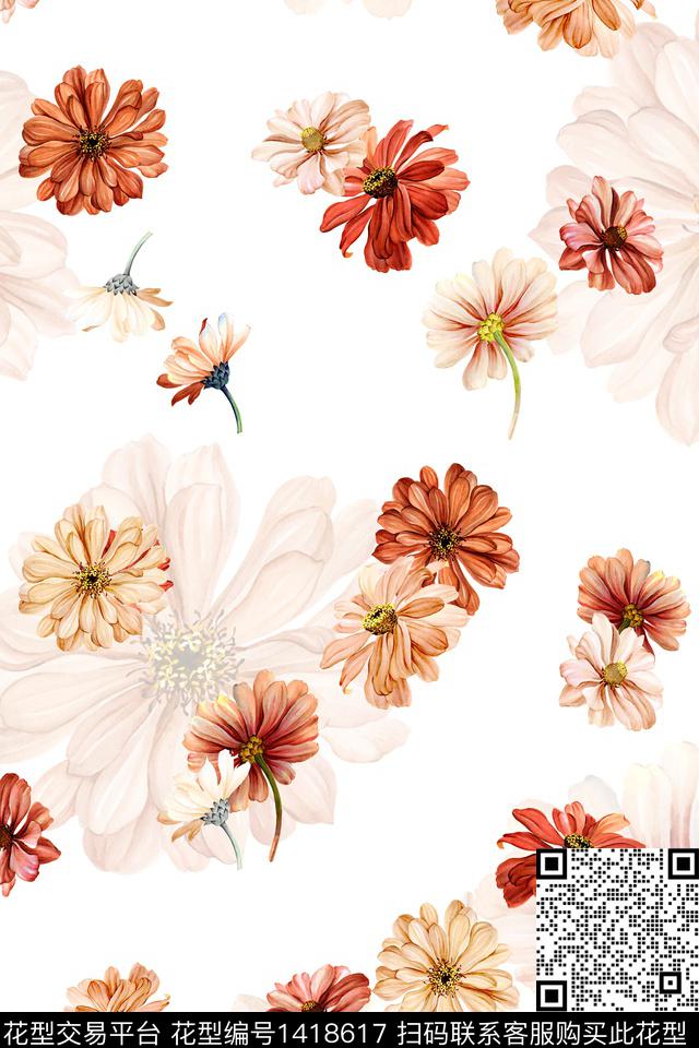 P431.jpg - 1418617 - 花卉 小雏菊 大牌风 - 数码印花花型 － 女装花型设计 － 瓦栏