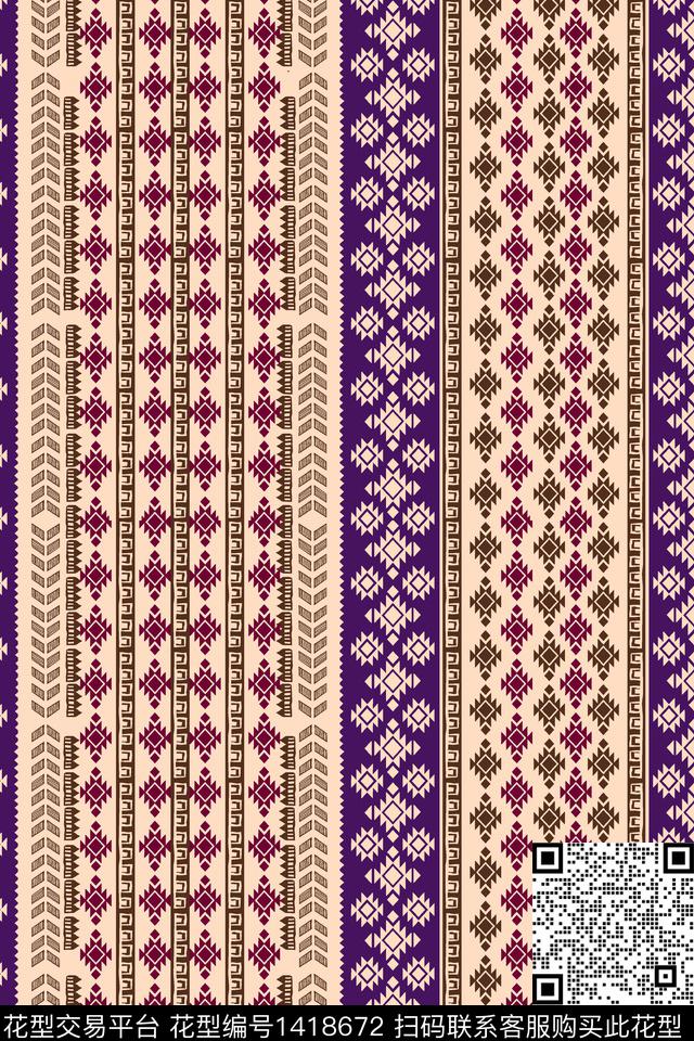 几何黑白条纹清爽底花卉传统印花花型下载（图片编号: 1418672） - 瓦栏（Walan）