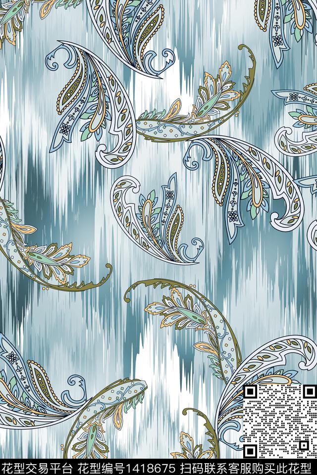 线条肌理清爽底花卉数码印花花型下载（图片编号: 1418675） - 瓦栏（Walan）