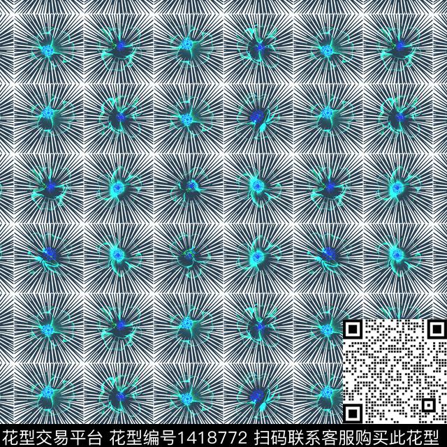 几何花卉大牌风数码印花花型下载（图片编号: 1418772） - 瓦栏（Walan）