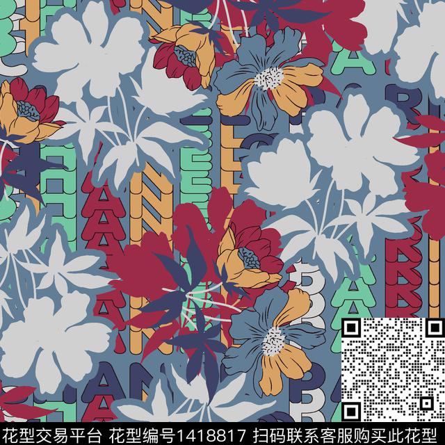 DSN2102207.jpg - 1418817 - 字母 简约 花卉 - 数码印花花型 － 女装花型设计 － 瓦栏