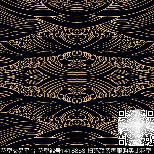 几何简约复古数码印花花型下载（图片编号: 1418853） - 瓦栏（Walan）