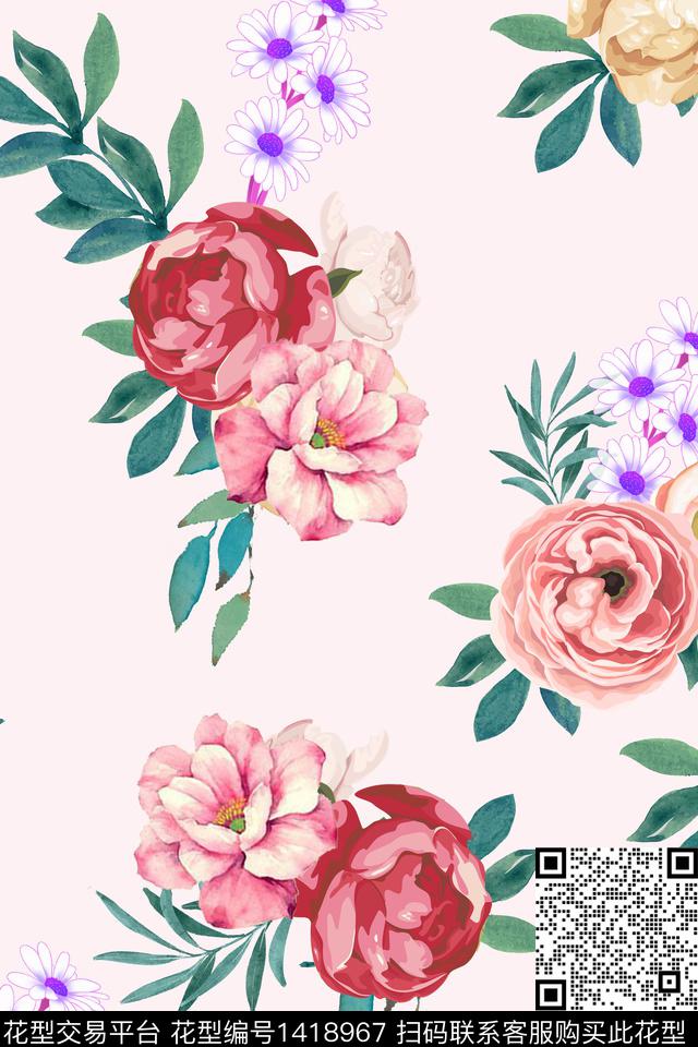 WLHDN049.jpg - 1418967 - 花卉 地中海 年轻女性 - 数码印花花型 － 女装花型设计 － 瓦栏