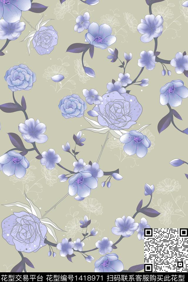 WLHDN051.jpg - 1418971 - 花卉 年轻女性 小碎花 - 数码印花花型 － 女装花型设计 － 瓦栏
