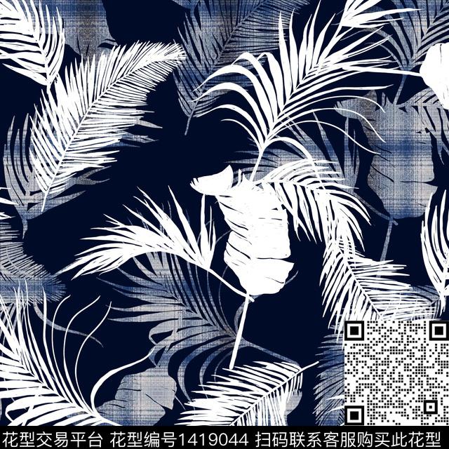 xz1844.jpg - 1419044 - 时尚 绿植树叶 热带花型 - 数码印花花型 － 男装花型设计 － 瓦栏