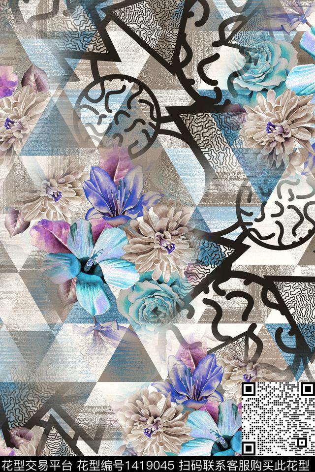 qx901.jpg - 1419045 - 几何 花卉 大牌风 - 数码印花花型 － 女装花型设计 － 瓦栏