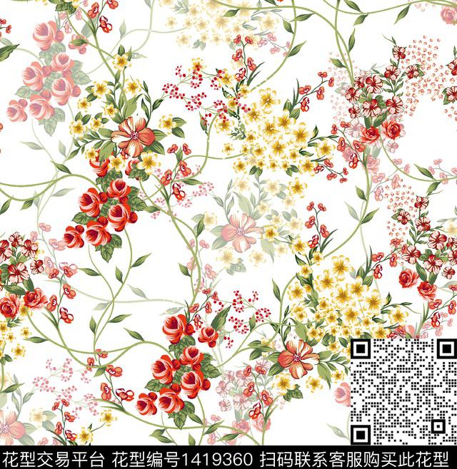 绿植树叶雪纺大牌风传统印花花型下载（图片编号: 1419360） - 瓦栏（Walan）