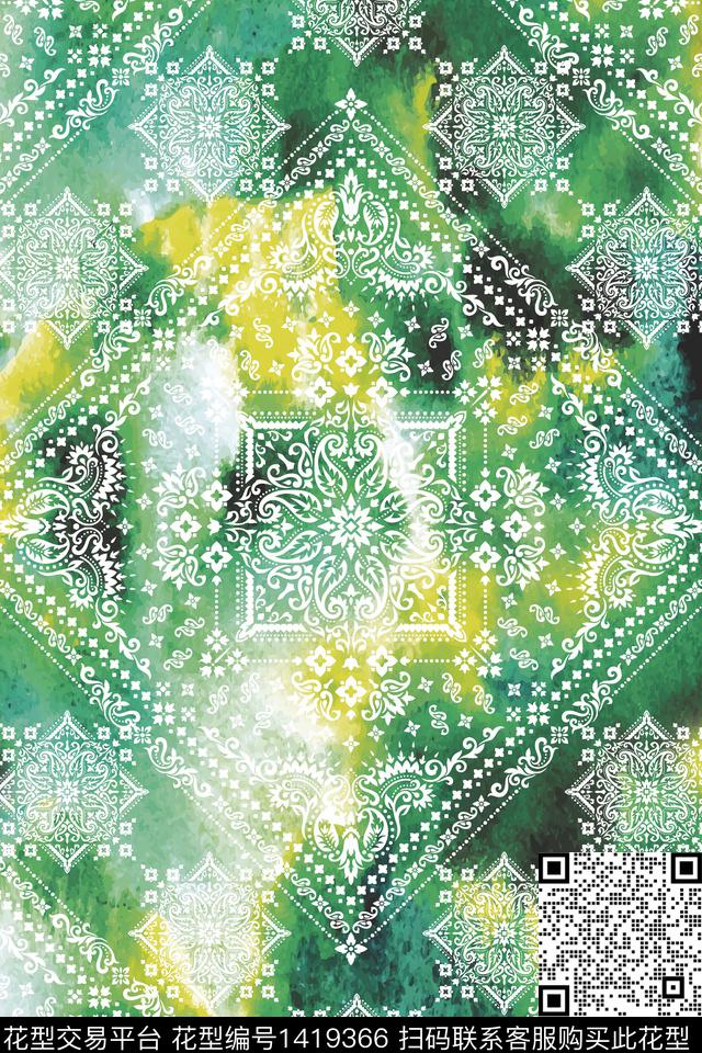几何肌理水彩数码印花花型下载（图片编号: 1419366） - 瓦栏（Walan）