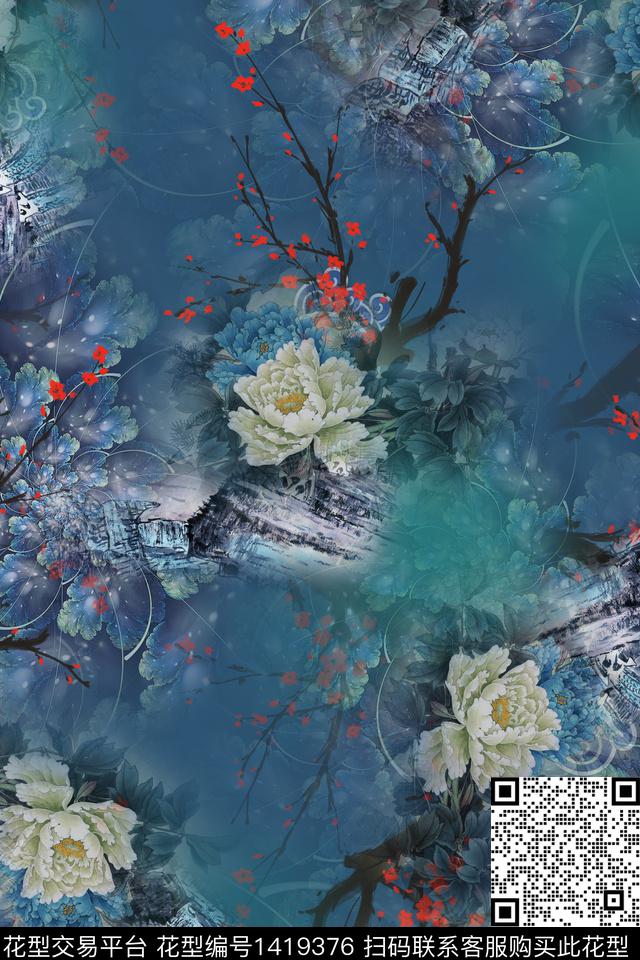 qx821.jpg - 1419376 - 数码花型 花卉 中国 - 数码印花花型 － 女装花型设计 － 瓦栏