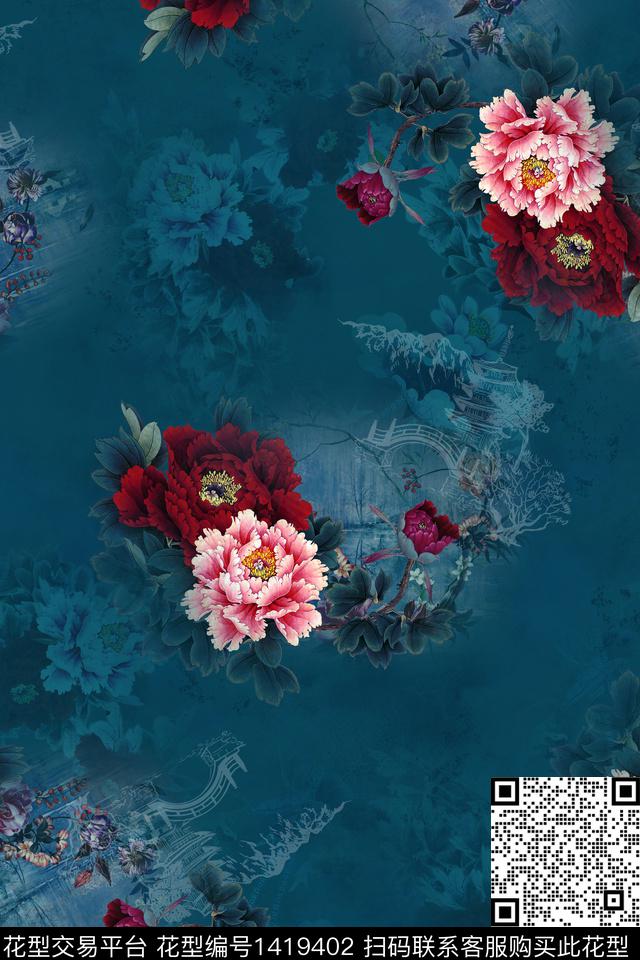 qx830.jpg - 1419402 - 数码花型 花卉 中国 - 数码印花花型 － 女装花型设计 － 瓦栏