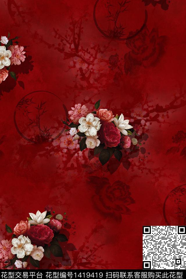 qx832.jpg - 1419419 - 数码花型 花卉 中国 - 数码印花花型 － 女装花型设计 － 瓦栏