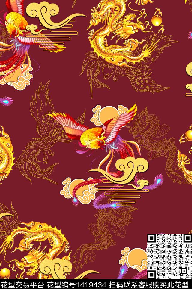 qx842.jpg - 1419434 - 龙 凤凰 中国 - 数码印花花型 － 女装花型设计 － 瓦栏