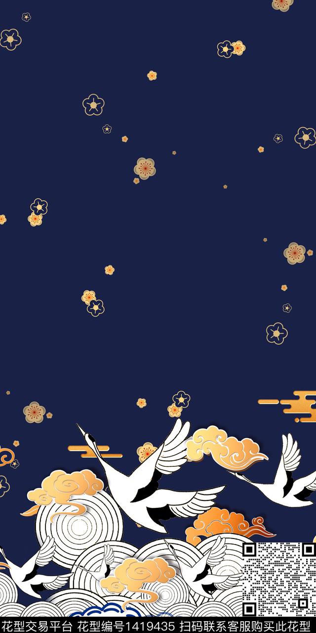 定位花祥云中国风定位花数码印花花型下载（图片编号: 1419435） - 瓦栏（Walan）