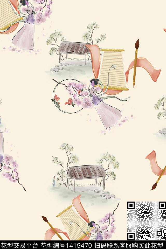 HTB1Z604.jpg - 1419470 - 连衣裙 旗袍 中国 - 传统印花花型 － 女装花型设计 － 瓦栏