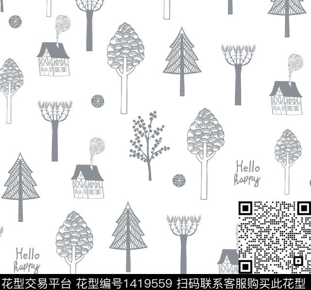 小树.jpg - 1419559 - 线条 简约 黑白条纹 - 数码印花花型 － 床品花型设计 － 瓦栏