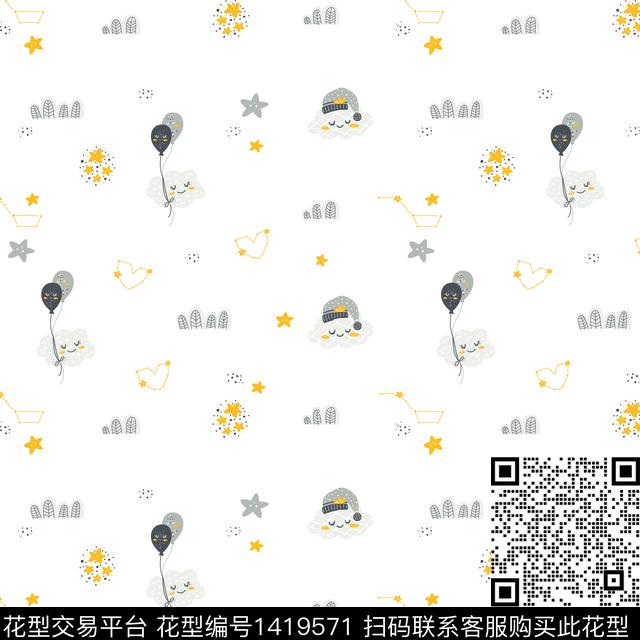 云朵.jpg - 1419571 - 星空 笑脸 简约 - 数码印花花型 － 童装花型设计 － 瓦栏